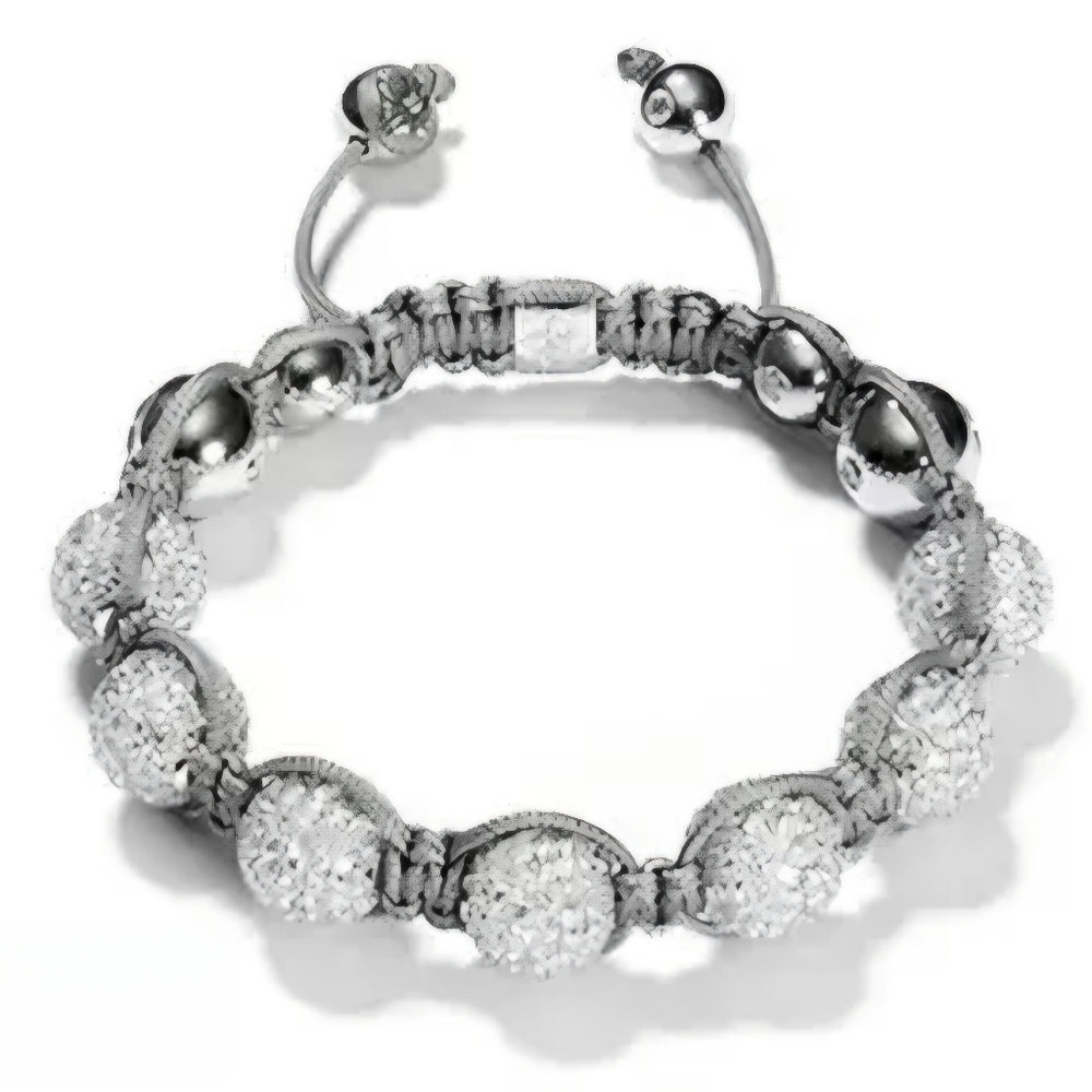 NWOT, Silver Cord, Pave and Hematite Beaded Hope Bracelet, Adjustable Pull Tie